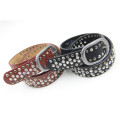 Leather belt factory colorful leather and rhinestone rivet belt